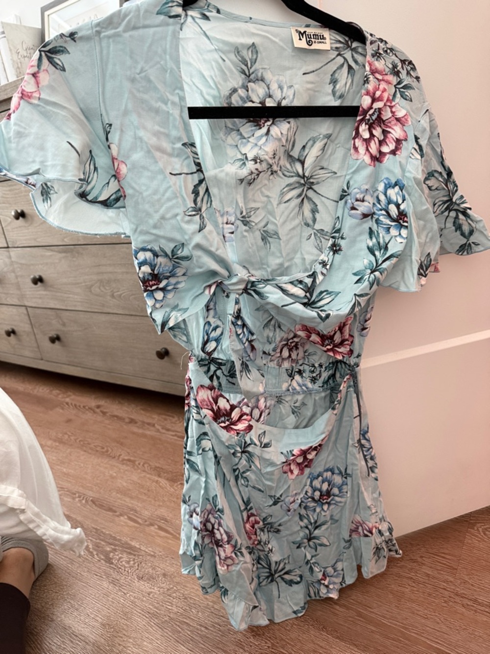 Show Me Your MuMu Light Blue Floral Tie-Front Mini Dress